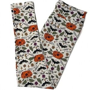 LuLaRoe Womens Halloween Leggings Size TC2 White Bats Pumpkins Plus 18+ NWT